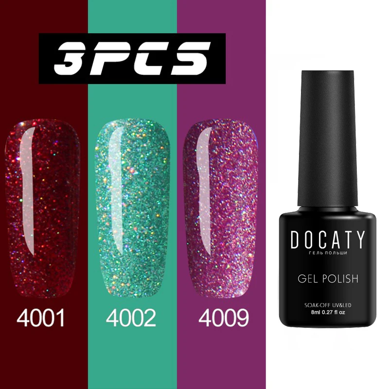 4001-4002-4009 Docaty Neon 3 шт ногтей гель Bling Блеск Устойчивый лак для ногтей лак Gellac гель для ногтей лак Soak Off Гель лак для ногтей - Цвет: 4001-4002-4009