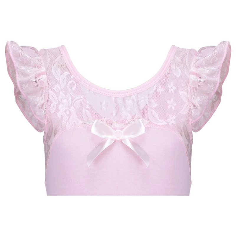 

Pro Kid Cosplay Solid Dance Jumpsuit Girls Gymnastic Bodysuit Lace Fly Sleeve Ballet Leotards Dancewear 4-15Y