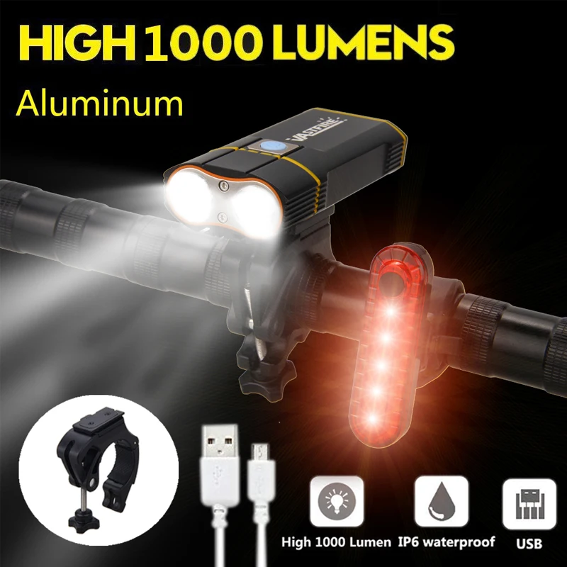 Фонарь велосипедный водонепроницаемый с зарядкой от USB 1000 лм|bicycle light power bank|lumen