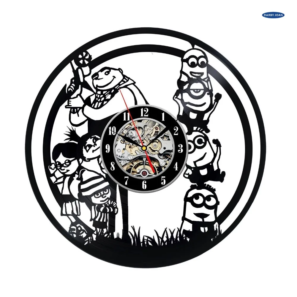 Виниловых пластинок настенные часы с миньонами тема дизайн подарок reloj|designer wall