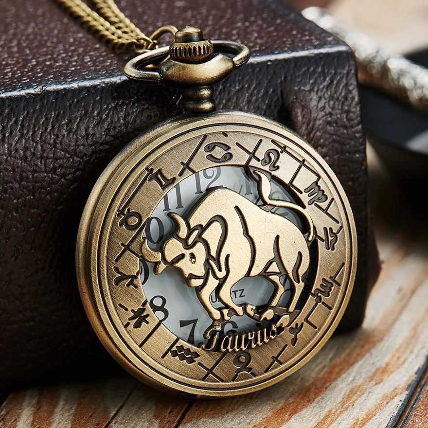 12 созвездий карманные часы для мужчин и женщин Зодиак Fob с цепочкой Pisces Gemini Taurus