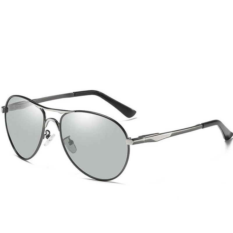 black silver frame Фотохромные солнцезащитные очки с кошачьими глазами, Мужские поляризационные солнцезащитные очки в стиле ретро, авиационные очки ночного видения для мужчин, очки-хамелеон - Цвет линз: black silver frame
