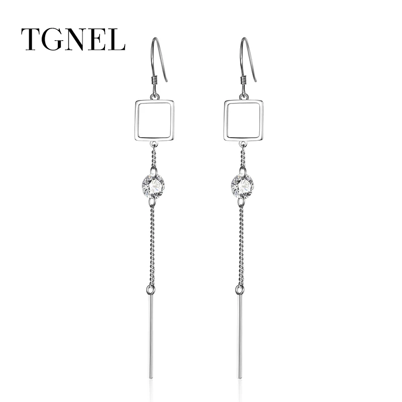 Женские винтажные серьги TGNEL длинные с фианитами из кубического камня 925 Висячие