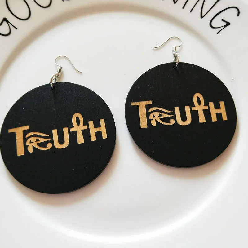 Серьги из дерева с надписью Africa True Letters Eye of Horus Nefertiti в виде афро рокового камня 60