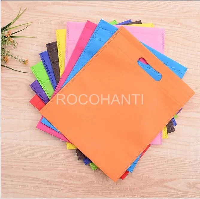 ROCOHANTI 100 шт поли нетканые сумки многоразовые хозяйственные сумки Рождественский подарок вечерние сумки с ручкой индивидуальная печать логотипов
