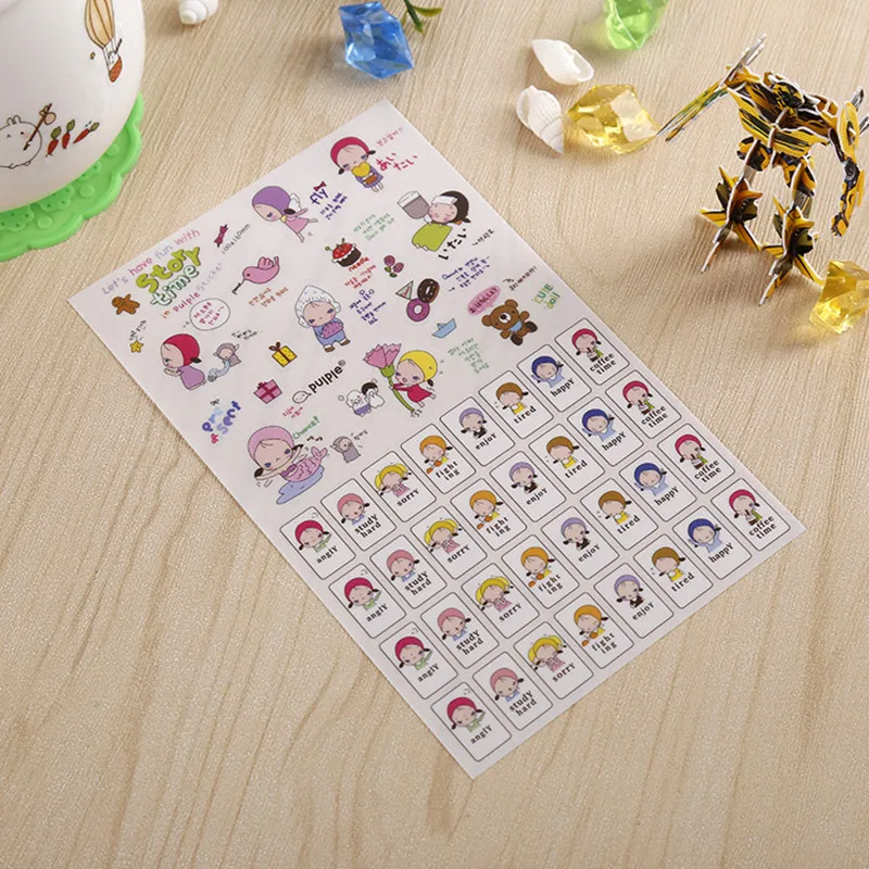 (6 листов/партия) милые маленькие девочки прозрачные ПВХ декоративные наклейки