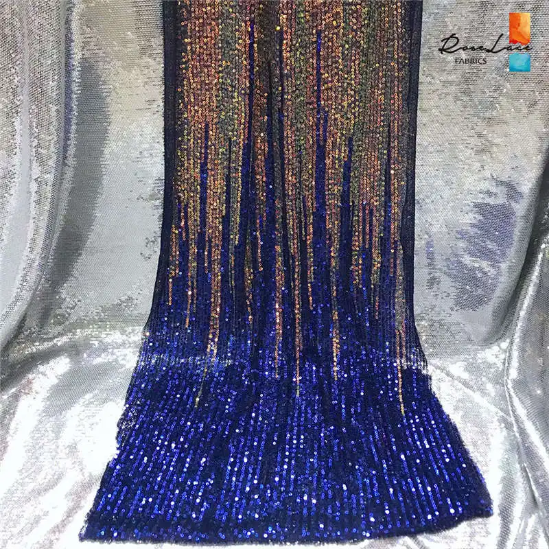 as picture Blue Gradient Color Sequins Net Lace Fabric Fashion Style Indian Wedding Bride Dresses Laces Guinea Lagos Sequined Mesh Fabrics - Цвет: as picture