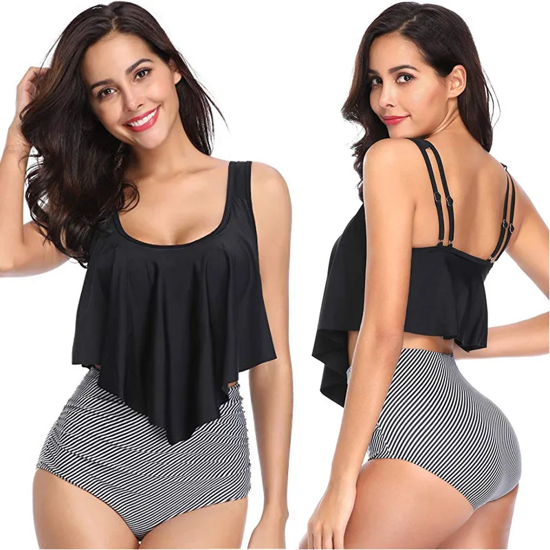 Женский комплект бикини с высокой талией сплошной цвет высокая талия купальник