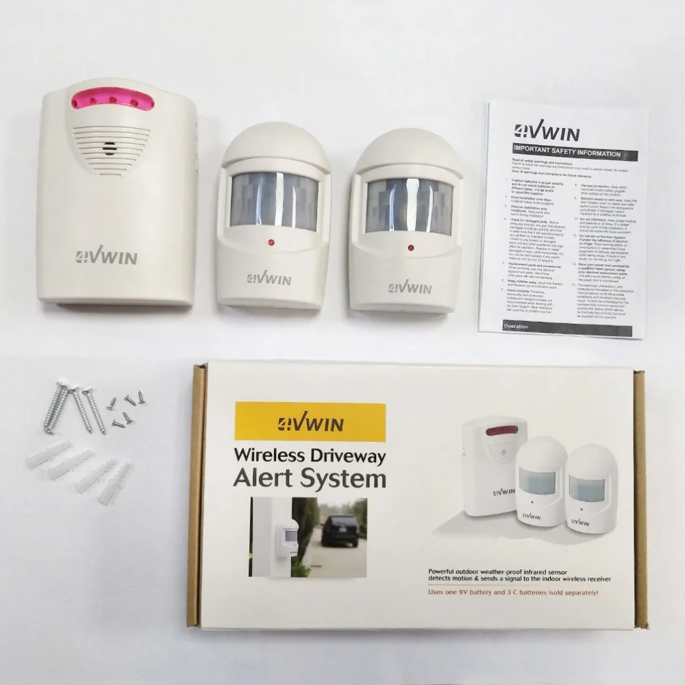 Wireless Detector Alarm Driveway Patrol Garage Infrared 1 Receiver and 2 PIR Motion Sensor Alert System Kit 4vwin-005 | Безопасность и