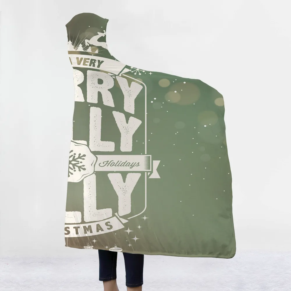 Рождественское Moose 3D печатное одеяло с капюшоном для взрослых детей шерстяное