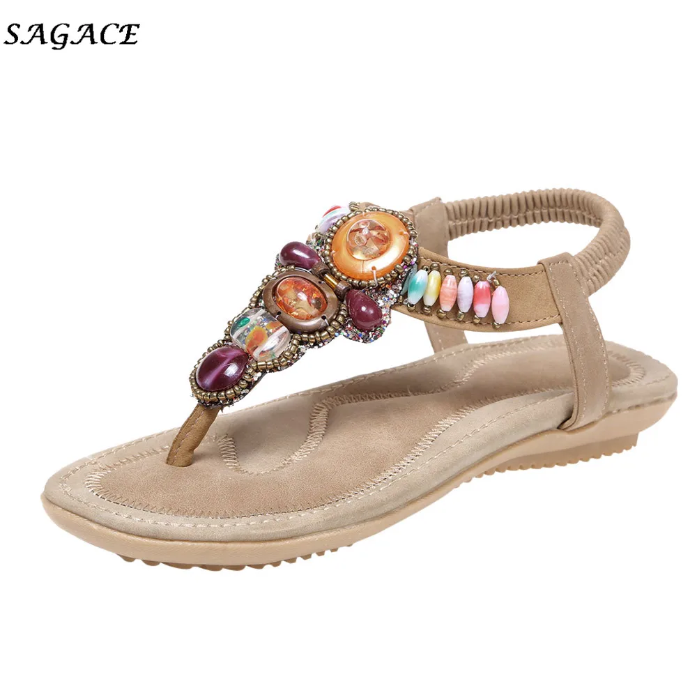 Новинка женские сандалии SAGACE летние богемные кожаная обувь на плоской подошве с