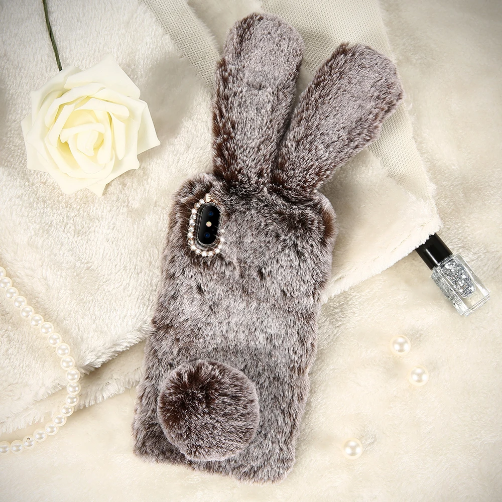 KISSCASE Rabbit Fur Case For iPhone XS X 8 7 6S 6 Cute Fluffy Phone Cases Plus Max XR 5S 5C SE 5 10 Cover |