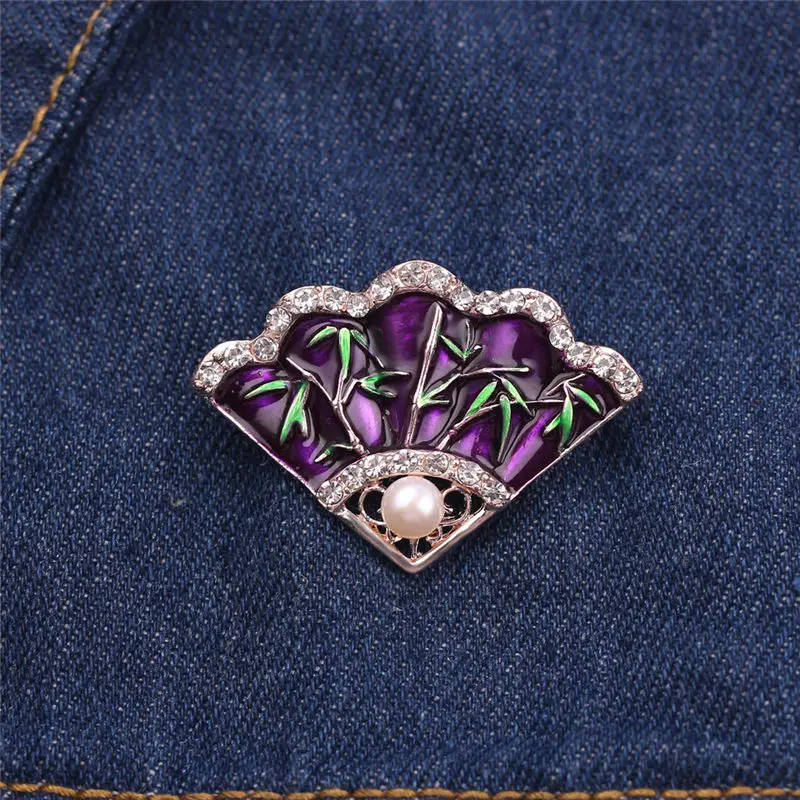 Эмаль Бамбук китайский веер брошь с искусственным жемчугом воротник отворот