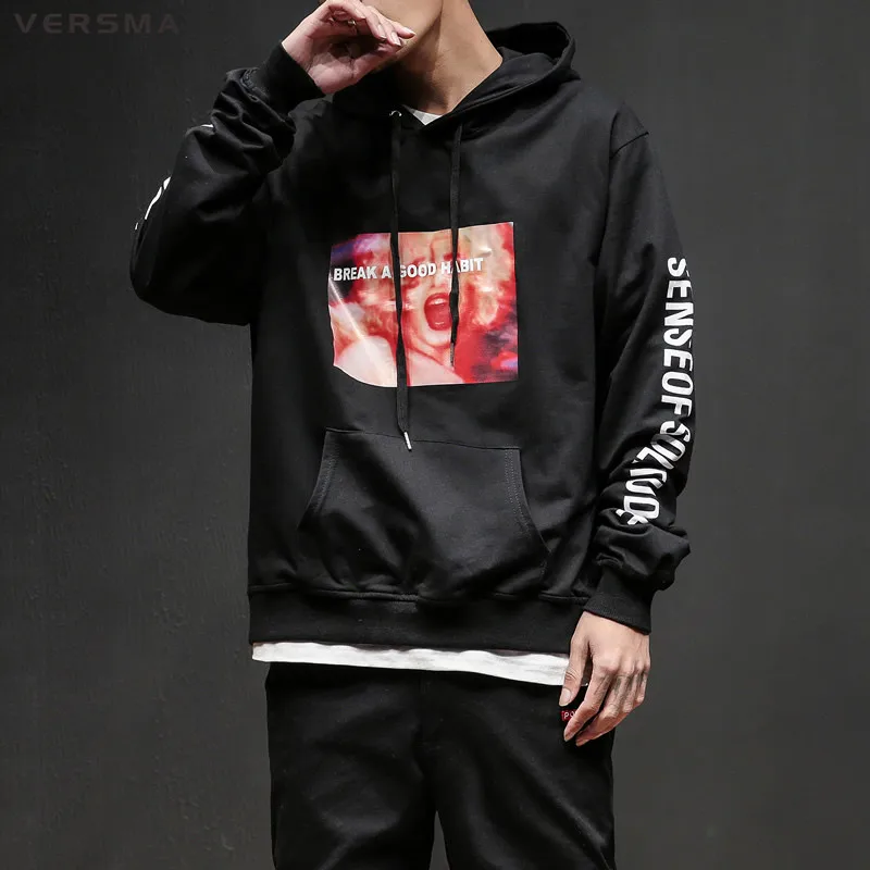 

VERSMA 2018 Spring Japanese Harajuku Ulzzang BF Letter Printed Hoodies Men High Street Hip Hop Oversize Couple Hoodie Sweatshirt