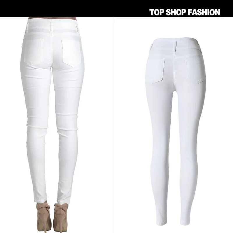 Женские белые джинсы с высокой талией 2018 Стрейчевые обтягивающие эластичные узкие брюки для женщин большие
