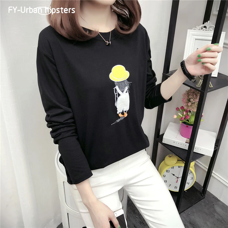 Женская футболка с длинным рукавом круглым вырезом и вышивкой | одежда