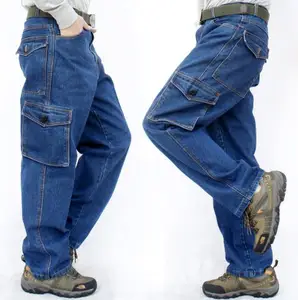 Джинсы-карго мужские свободного покроя, повседневные длинные брюки, хлопковый мешковатый комбинезон с карманами, модные штаны, размера плюс XXXXL