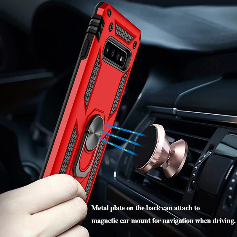 S10 plus s10e armor case for samsung galaxy s 10 s10plus rugged hard shell fit magnetic car mount bumper cover with stand conque |