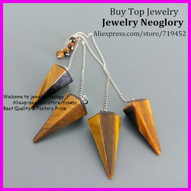 

15PCS Tiger eye Pendulum Crystal Quartz Gems Pendant with Chain Powerful Healing Point Chakra Reiki Pendant Pendulum for Dowsing