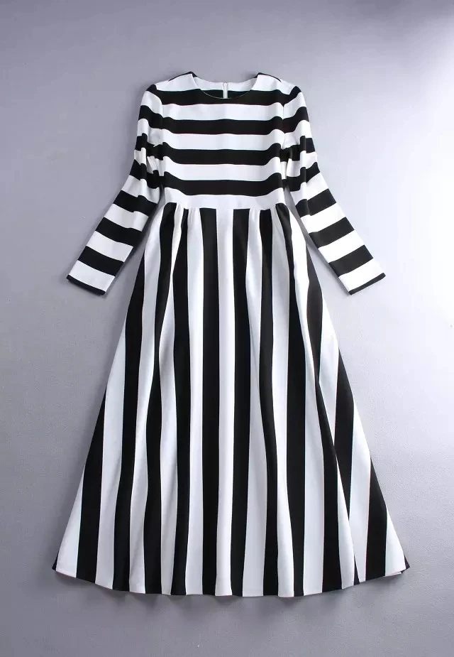 Платье женское шифоновое в полоску повседневное базовое макси с длинным рукавом