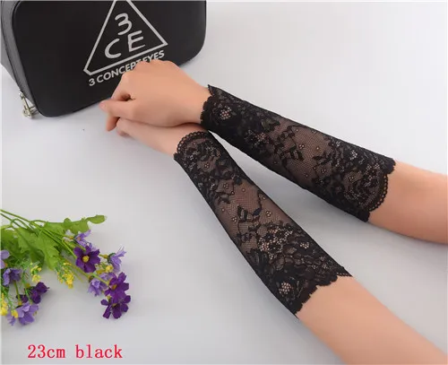 23 cm black Женские летние кружевные рукава, черные рукава, женские манжеты на руку, цветочные женские УФ-рукава от солнца, шрам, тату-рукава - Цвет: 23 cm black