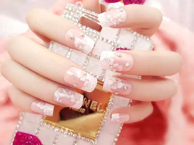 24 шт полный размер готовая продукция накладные ногти Сияющий драгоценный камень