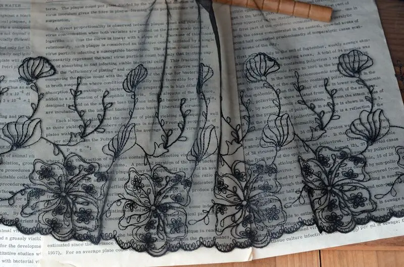 Тонкие водорастворимые кружевные аксессуары черный цвет белая марля вышивка