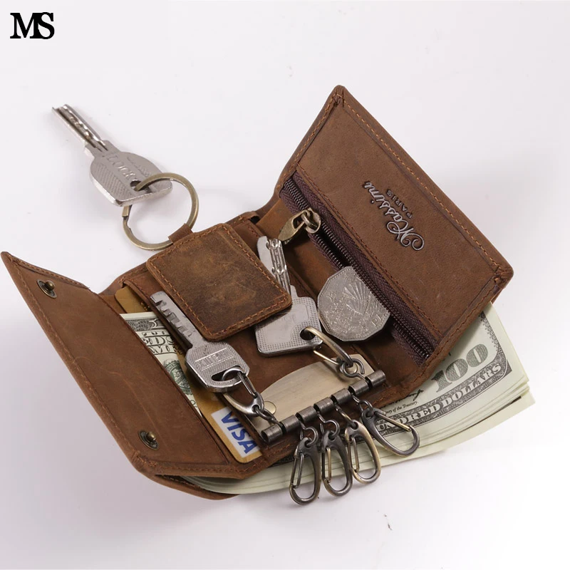 Мужской чехол для ключей из натуральной кожи с цепочкой и застежкой пряжкой|ring