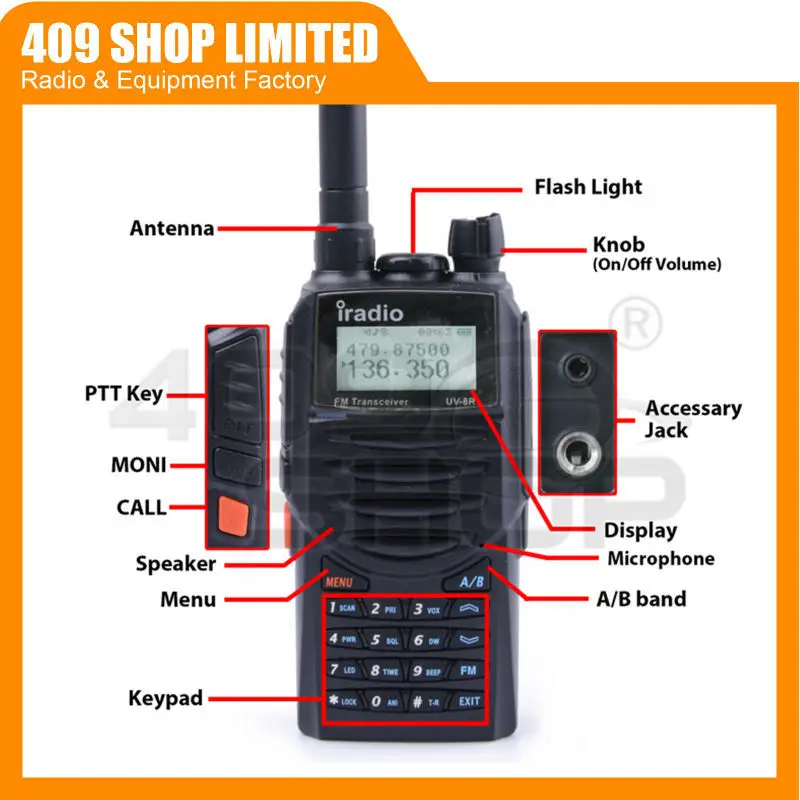 256 канала портативная рация IRadio UV8R UHF 136-174/400-480 мГц двусторонней радиосвязи UV-8R