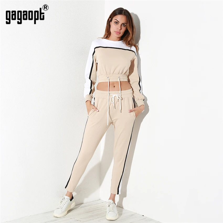 Gagaopt осень зима Для женщин спортивный костюм Кахи толстый и теплый хлопок 2 шт.