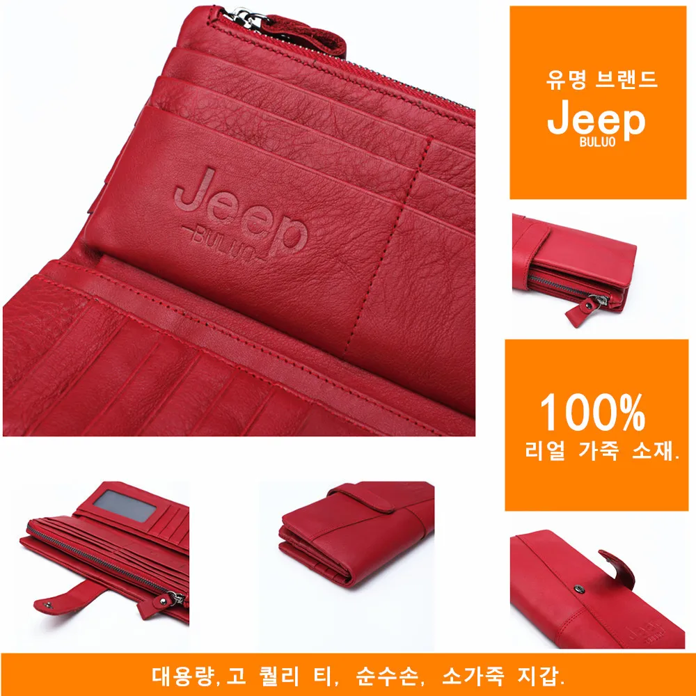 JEEP BULUO Brand Women Wallets Genuine Leather Zipper Coin Purse Fashion Long Red Wallet Large Capacity Clutch Bag Lady Rfid | Багаж и