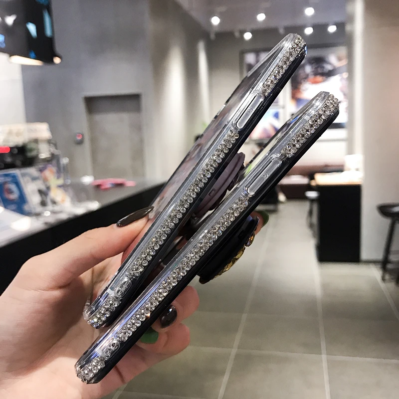 Роскошные милые блестящие Радуга 3D diamond держатель подставка чехол для телефона для iphone X XR XS MAX 6S 7 8 plus с маленькими пушистыми помпончиками для ремешок чехол coque