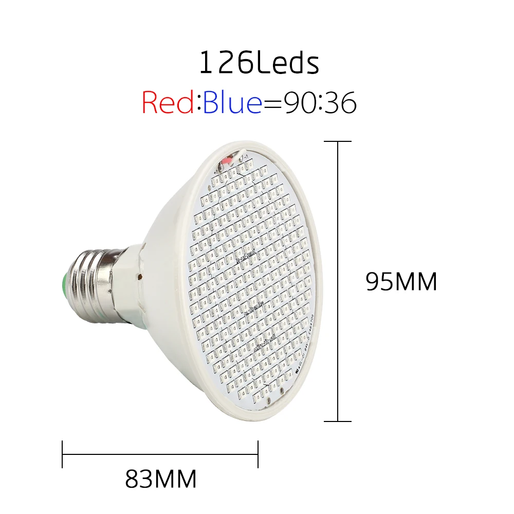 Лампа светодиодная полного спектра для выращивания растений E27 60 126 200