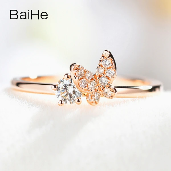 BAIHE Solid 14 K розовое золото всего 0.24ct сертифицированные H/SI натуральные Алмазы обручальные женские модные ювелирные изделия кольцо