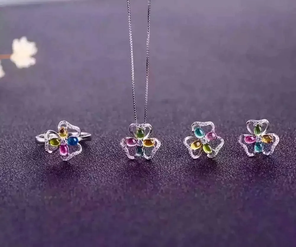 

Комплект из кольца и серёг, с разноцветным турмалином