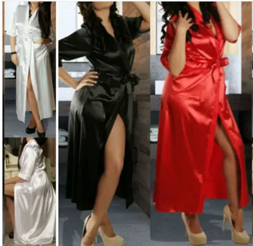 Женский шелковый халат 2019 Новый женский сексуальный длинный однотонный Халат