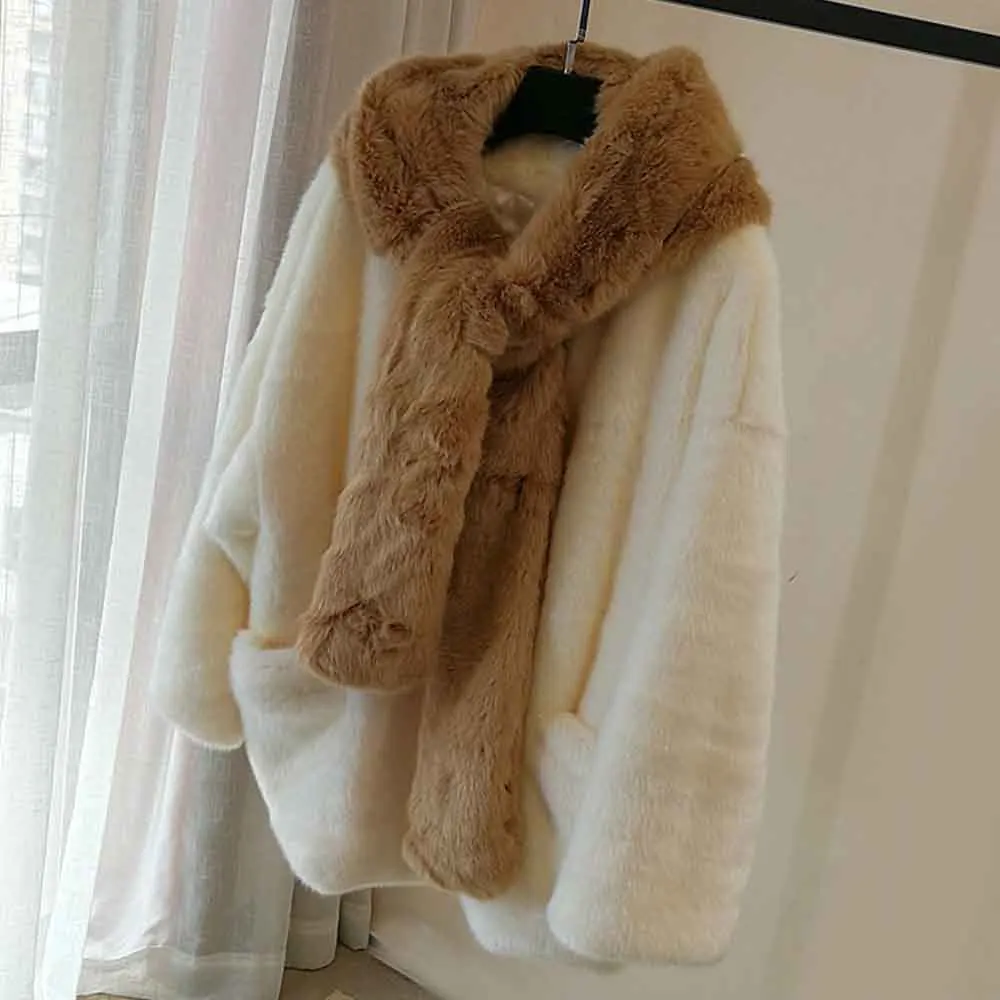 FIRSTTO стильная зимняя мохнатая меховая шуба из искусственного лисьего меха