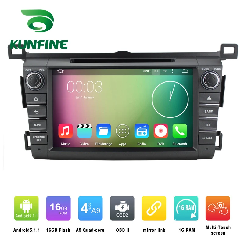 4 ядра 1024*600 Android 5.1 автомобильный DVD GPS навигации игрока стерео для Toyota RAV4 2013-2016