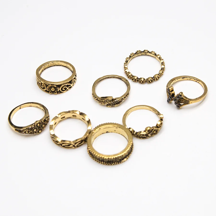 New fashion leaf tail lotus finger ring set vintage trendy jewelry gift for women girl | Украшения и аксессуары