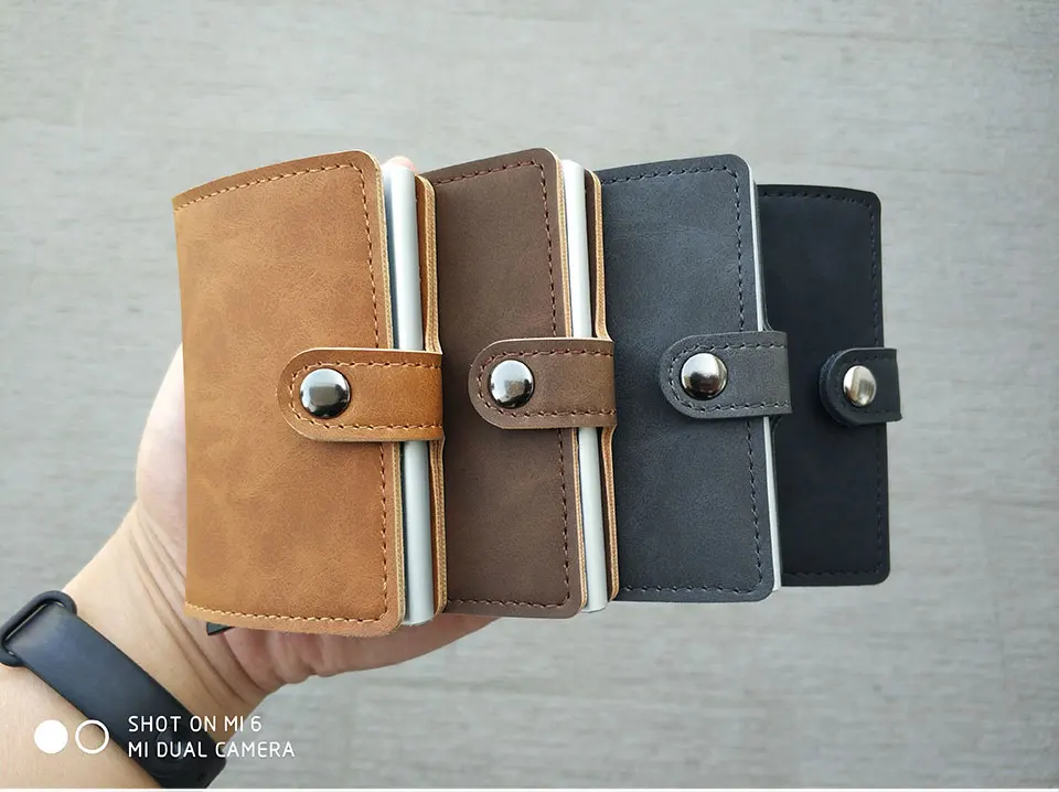 RFID Блокировка, винтажный кредитный держатель для карт, для мужчин, алюминиевый сплав, бизнес чехол для ID карты, автоматический мужской металлический кожаный держатель для карт, кошелек