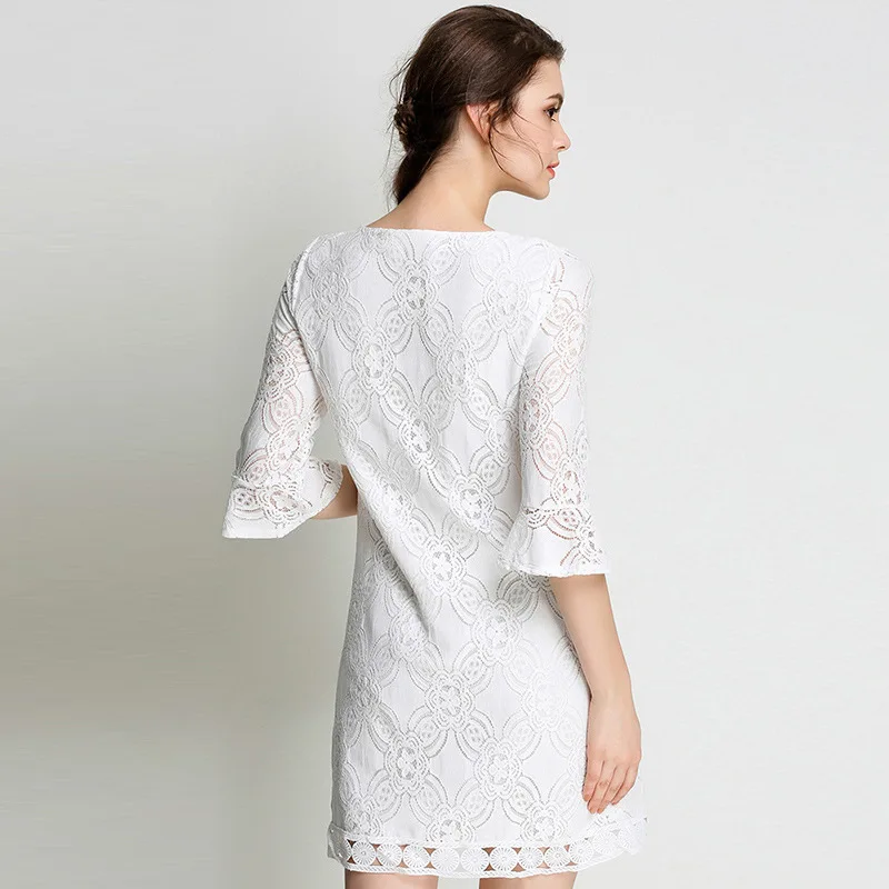 2017 Для женщин летние Кружево платье Мода белый Половина рукава Онлайн