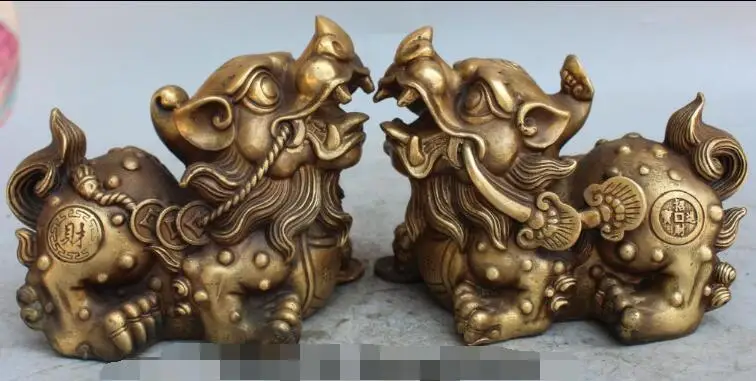 S2375 6 &quotКитайский Фэн-Шуй Латунь Богатство Деньги Животных PiXiu Зверь kylin Дракон