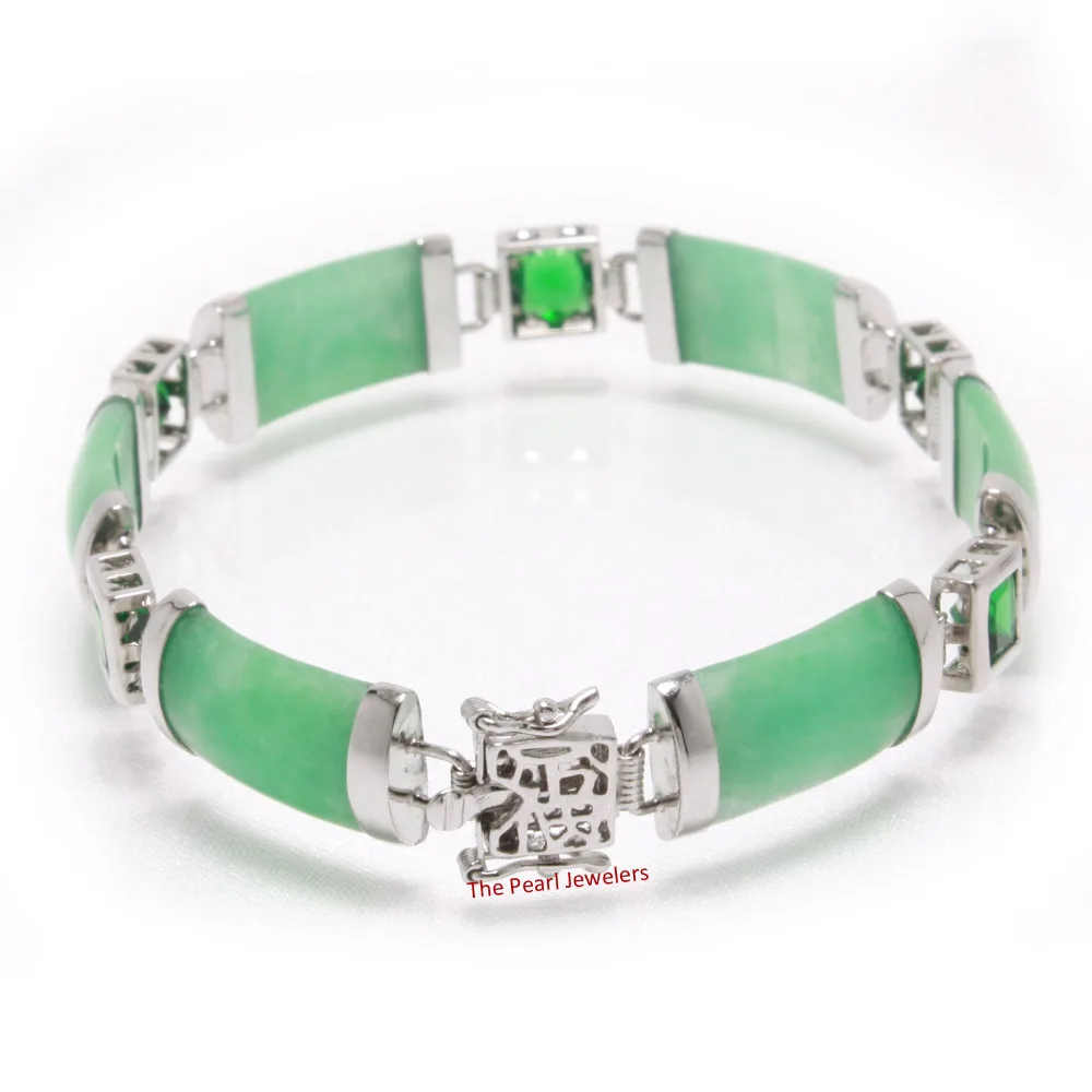 Зеленый Jadeite Браслет w/ 925 пробы серебряные сегменты китайских символов-TPJ |
