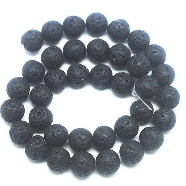 Бусины из натурального камня черная лава круглые вулканические мощные Струны