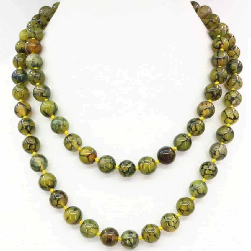 Новый ручной работы желтый дракон агат длинное ожерелье цепь 8 мм 10 натуральный