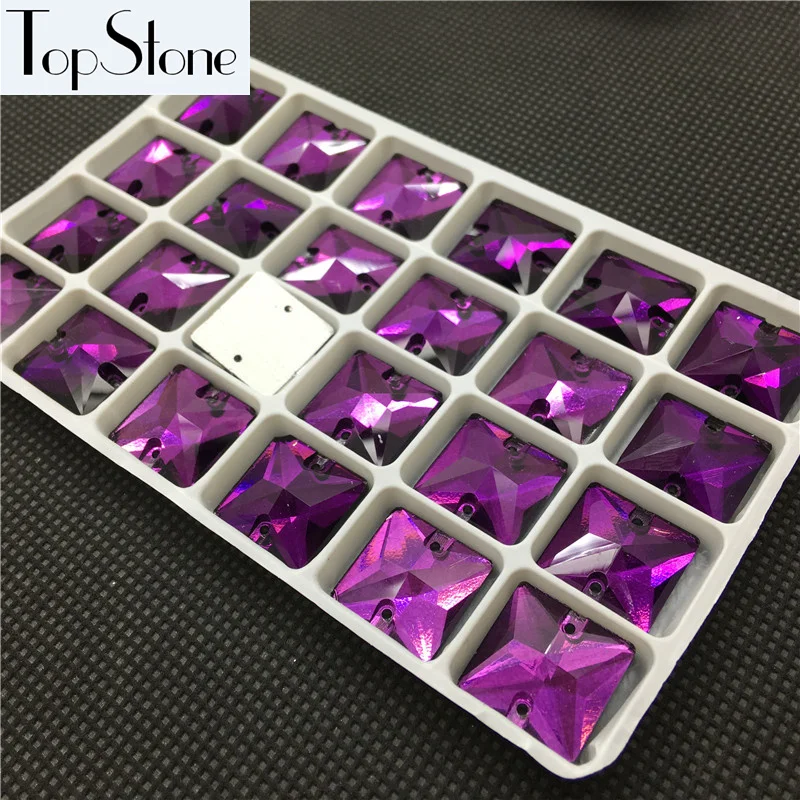 More Colors Square Shape Sew On Rhinestones 22mm 16mm Glass Crystal Sewing Stones Flatback 2 holes Jewelry dress making | Украшения и