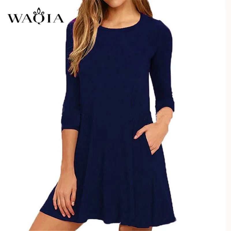 navy blue WAQIA летнее платье женское плюс размер платье три четверти бохо стиль короткое пляжное платье Сарафан повседневное Цельнокройное платье Vestidos - Цвет: navy blue