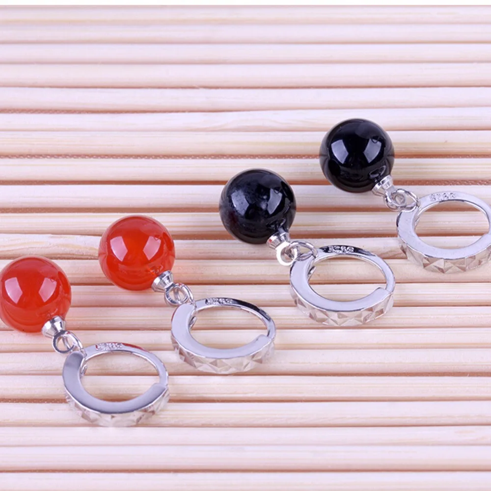 

2019 pretty new arrival shine natural stone red black lady women silver plated float drop earrings fashion Jewelry 80316