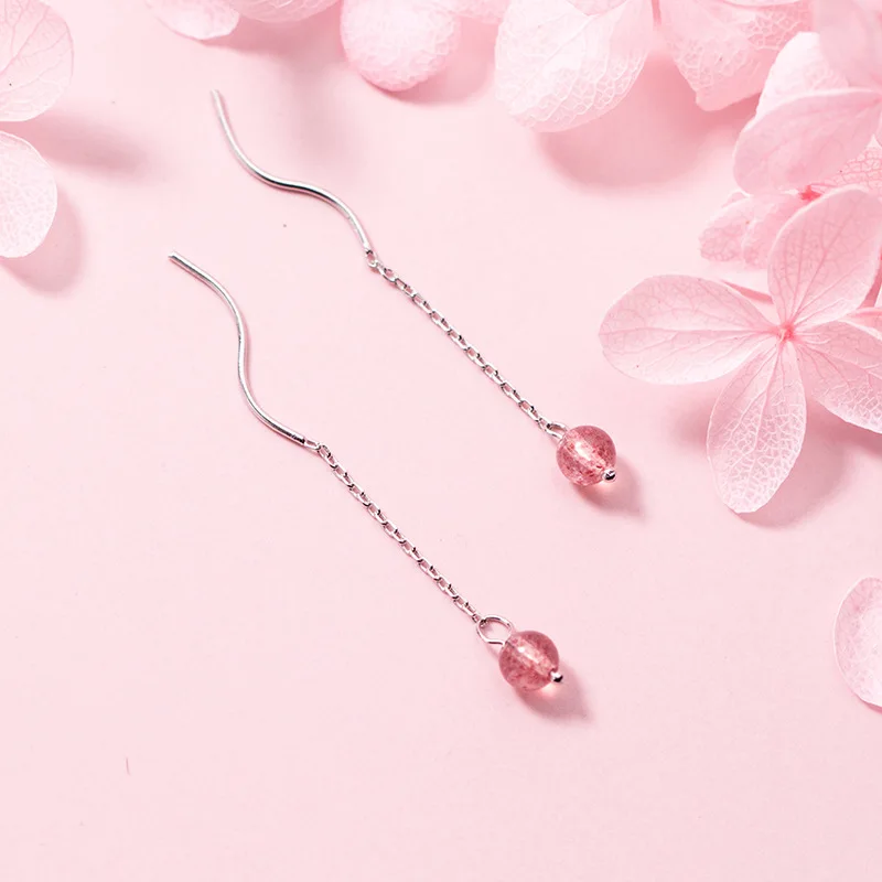 

MloveAcc Real 925 Sterling Silver Asymmetry Strawberry Crystal Dangle Drop Earrings for Women Engagement Elegant Jewelry