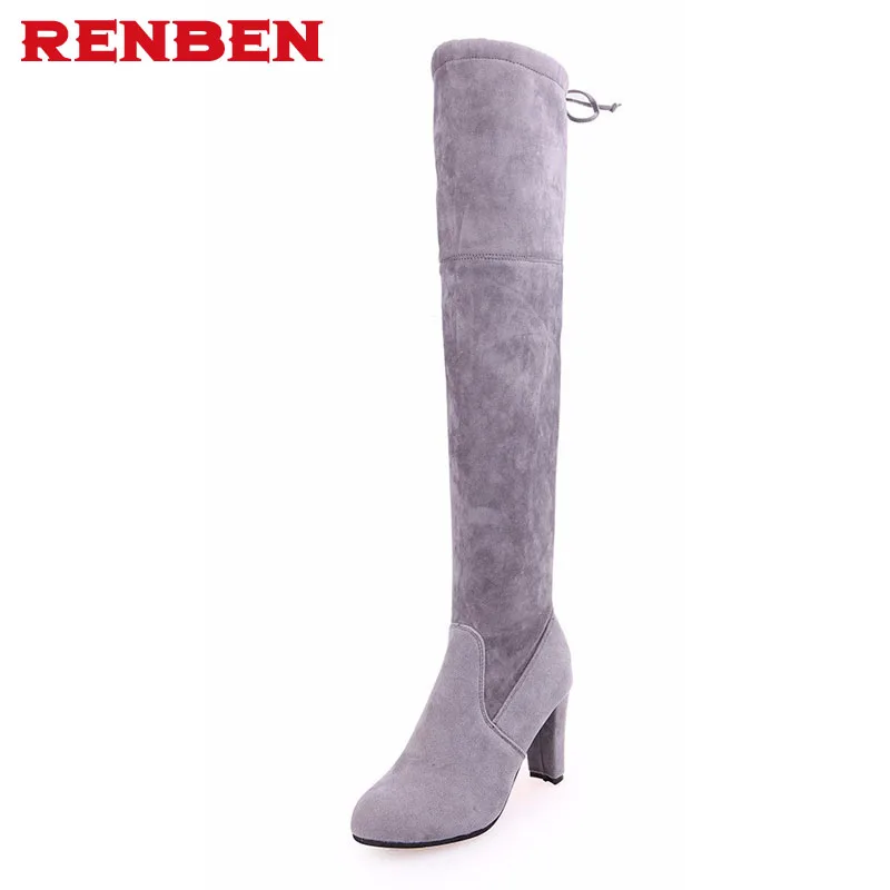 Женские облегающие высокие сапоги из искусственной замши Сапоги выше колена